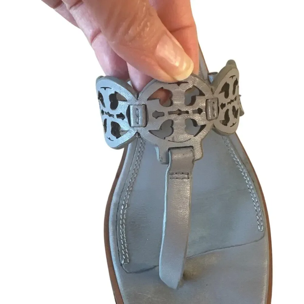 Tory Burch Mini Miller Thong Sandals 7 Blue Tiny Medallion‎ Logo
